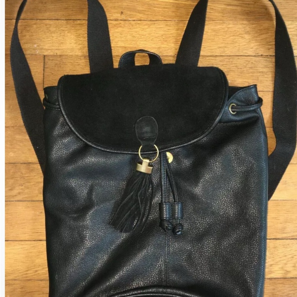 Urban Outfitters Ecote Black Faux Leather Real Suede Tassel Backpack Bag